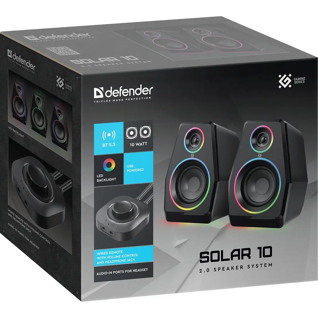 Акустична система 2.0 Defender Solar 10, 10Вт, Bluetooth, RGB підсвітка, USB, чорна - фото 8
