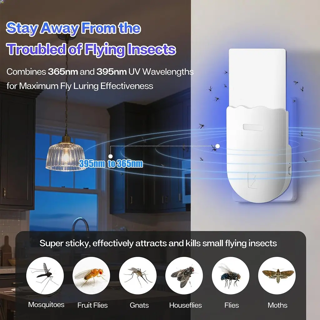 Пастка для комах Necomi, 2-в-1 Plug-in Mosquito Killer, з нічним ультрафіолетовим світлом для вловлювальних мух - фото 6