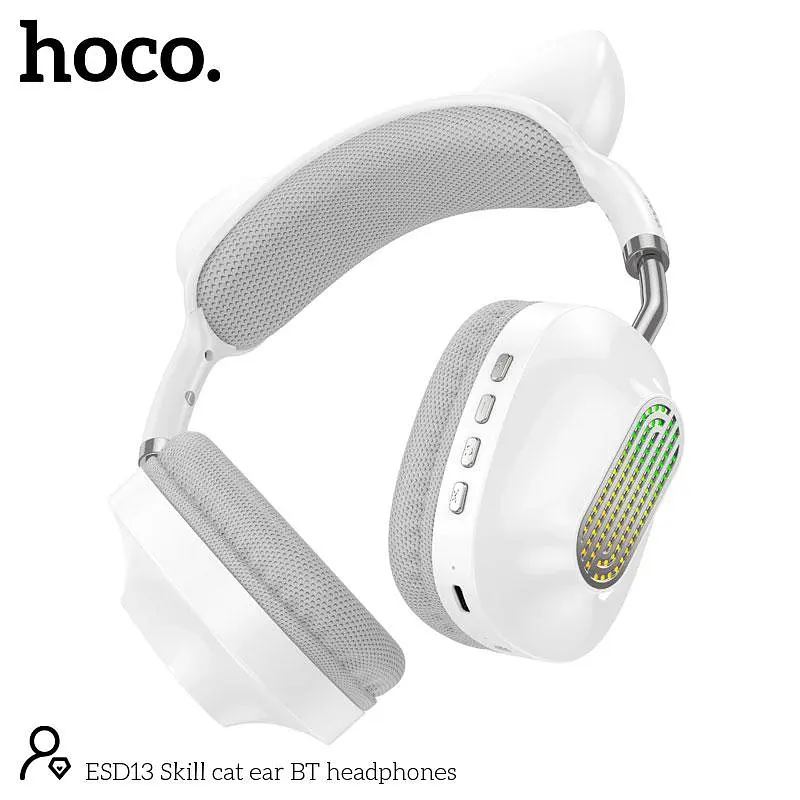 Наушники Hoco Skill cat ear BT headphones ESD13 с ушками кота белые - фото 2