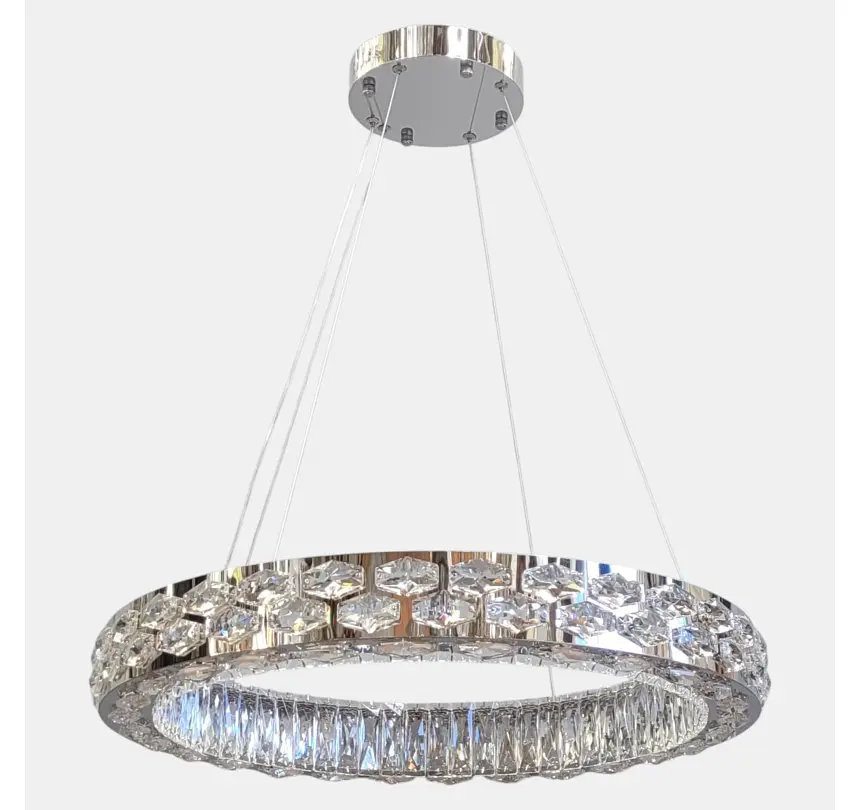 Світлодіодна люстра підвісна Artlight 8220-600CH з круглим кришталевим корпусом в кольорі хром, 89W - фото 4