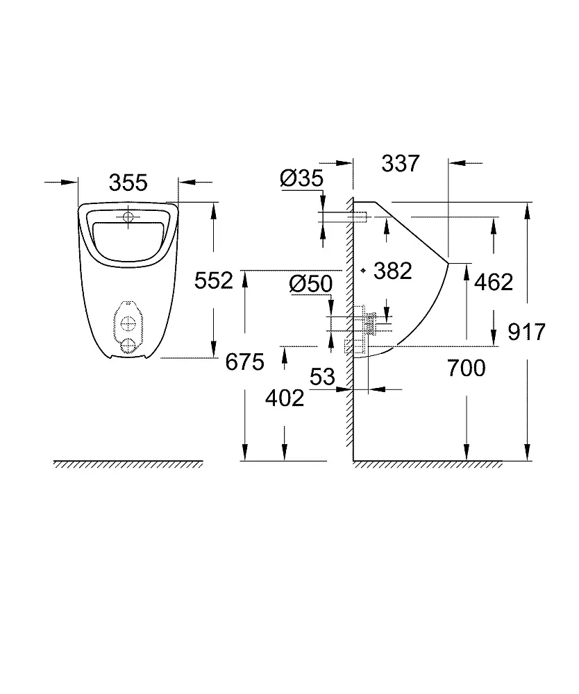Пісуар Grohe Bau Ceramic прихований монтаж 39438000, Білий - фото 3