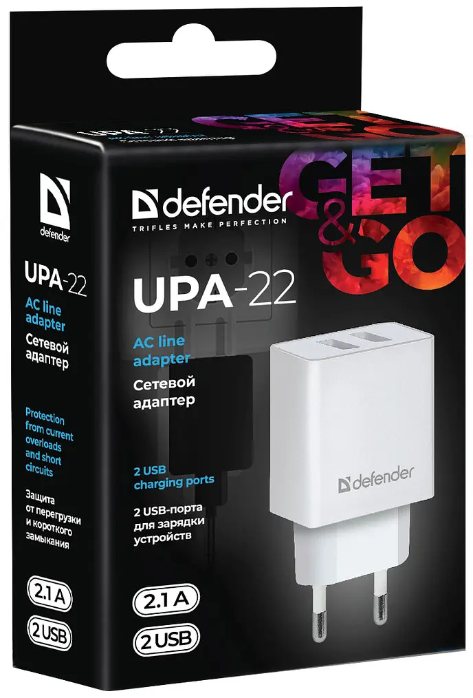 Зарядний пристрій 2xUSB 16W 2.1A UPA-22 білий Defender - фото 3