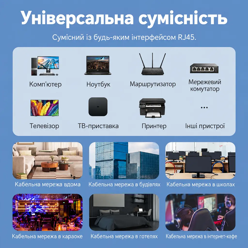 Мережевий кабель Ethernet Vention 1 м патч-корд RJ45 прямий штекер і кутовий штекер 90° вниз Cat.6 до 1000 Мбіт/с UTP чорний (IBWBF) - фото 14