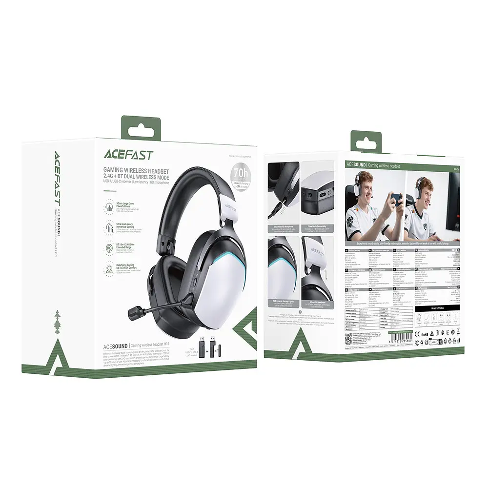 Бездротові накладні навушники ACEFAST H11 gaming wireless headset білий - фото 2