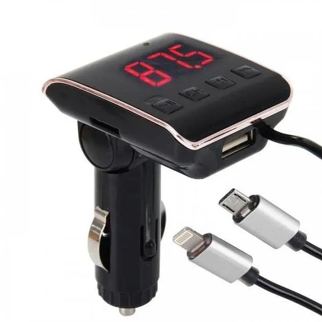 Автомобільний FM Модулятор HZ H22BT ∙ FM-трансмітер з Bluetooth від прикурювача з USB портом + Кабель USB + Кабель iPhone - фото 2