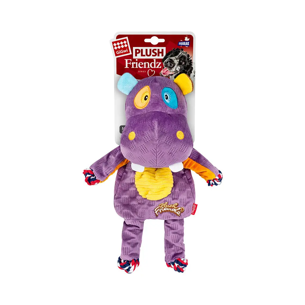 Іграшка для собак GiGwi Plush Бегемот з мотузками та пищалкою 34 см (2255) - фото 2