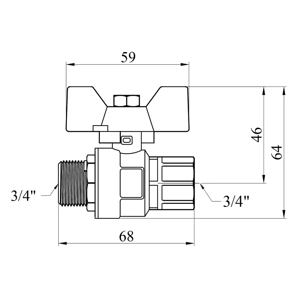 Кран кульовий Kroner 3/4" ВЗ PN40 метелик, нікельований (CV033210) - фото 3