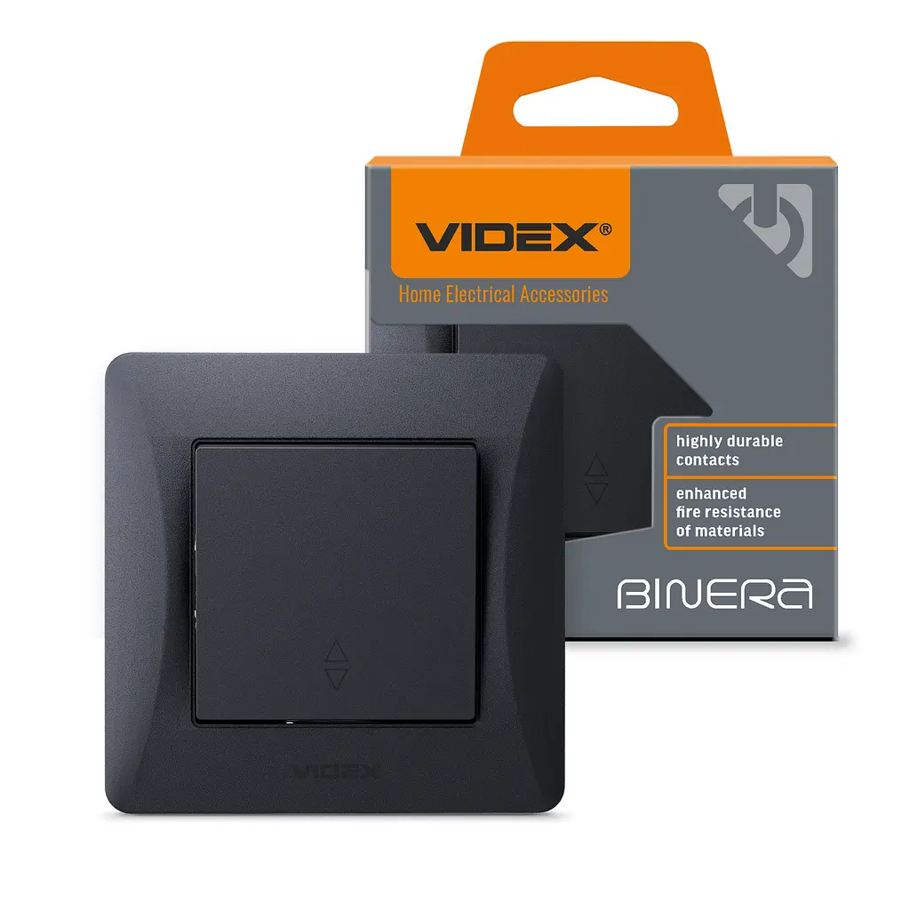Вимикач одноклавішний прохідний чорний графіт VIDEX BINERA VIDEX (24462-000)