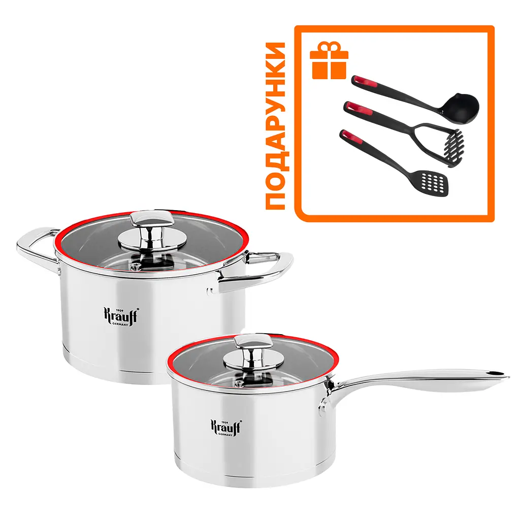 Каструля з кришкою 2,7л та ківш з кришкою 2л Prime Chef Krauff + кухонні аксесуари - фото 8