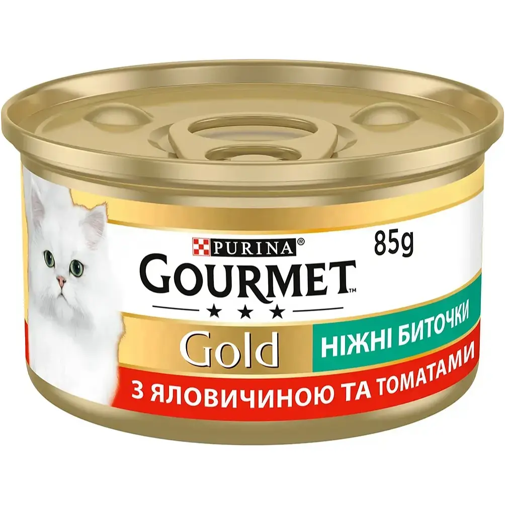 Вологий корм для котів Gourmet Gold Ніжні Биточки з яловичиною та томатами 85 г