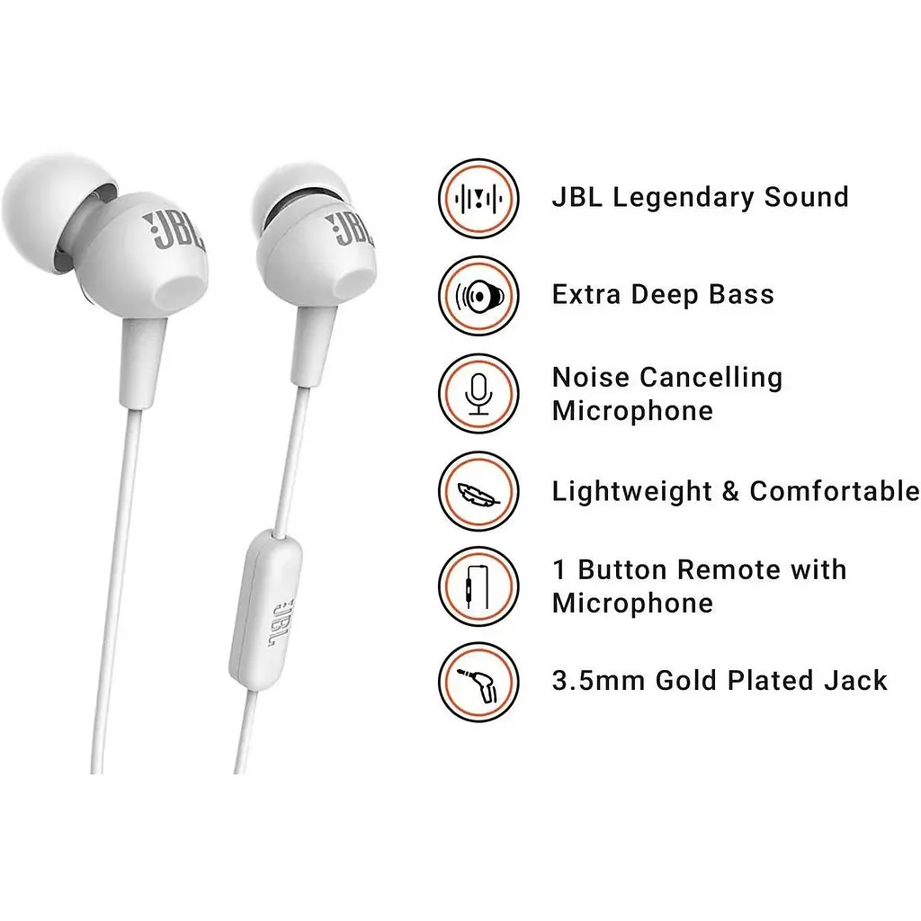 Навушники провідні JBL C100SI з мікрофоном білі - фото 8