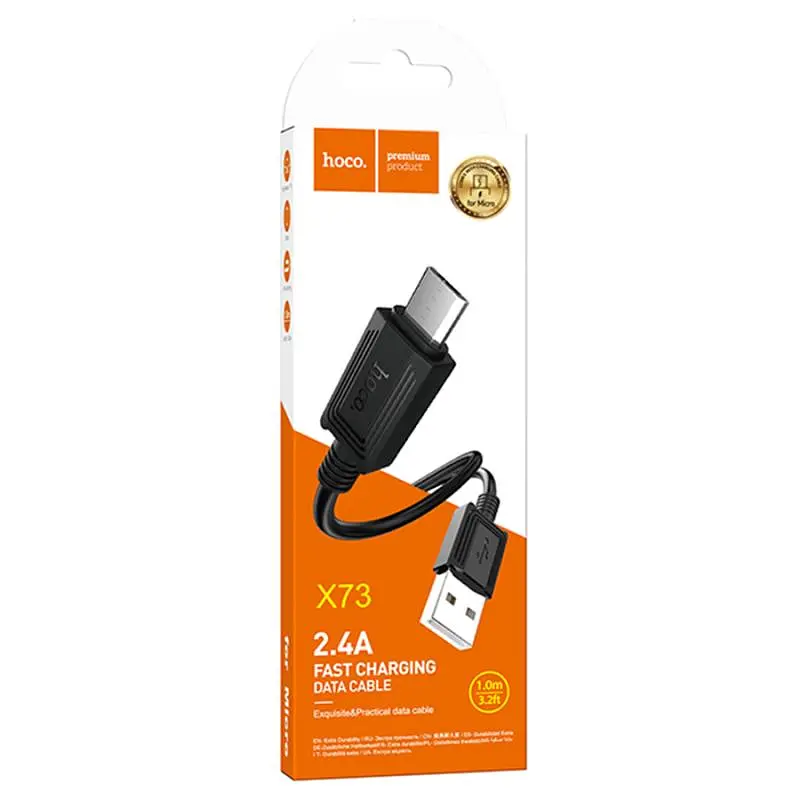 Дата кабель Hoco X73 Ferry USB to MicroUSB 2.4A (1m) Black - фото 5