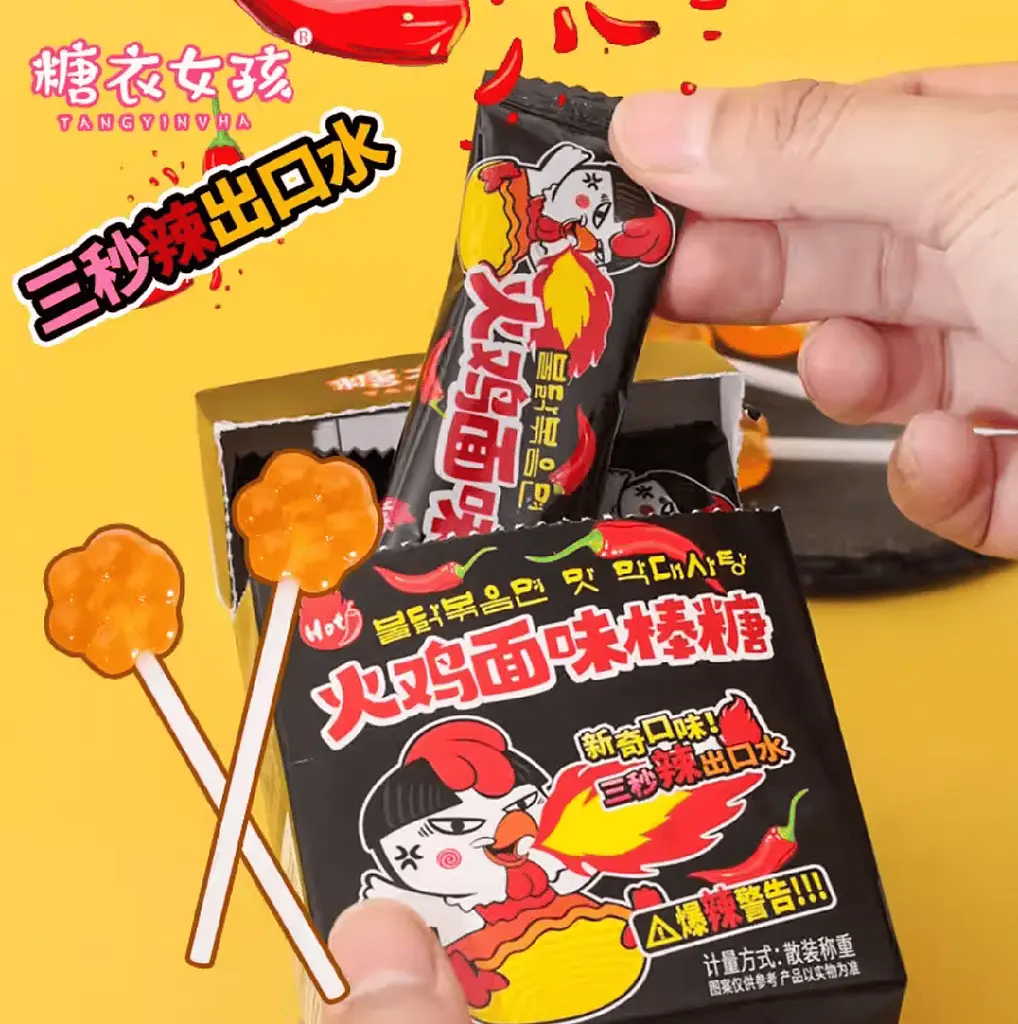 Гострі льодяники на паличці Yowang Foods зі смаком корейської локшини Buldak 4шт, 25г - фото 4