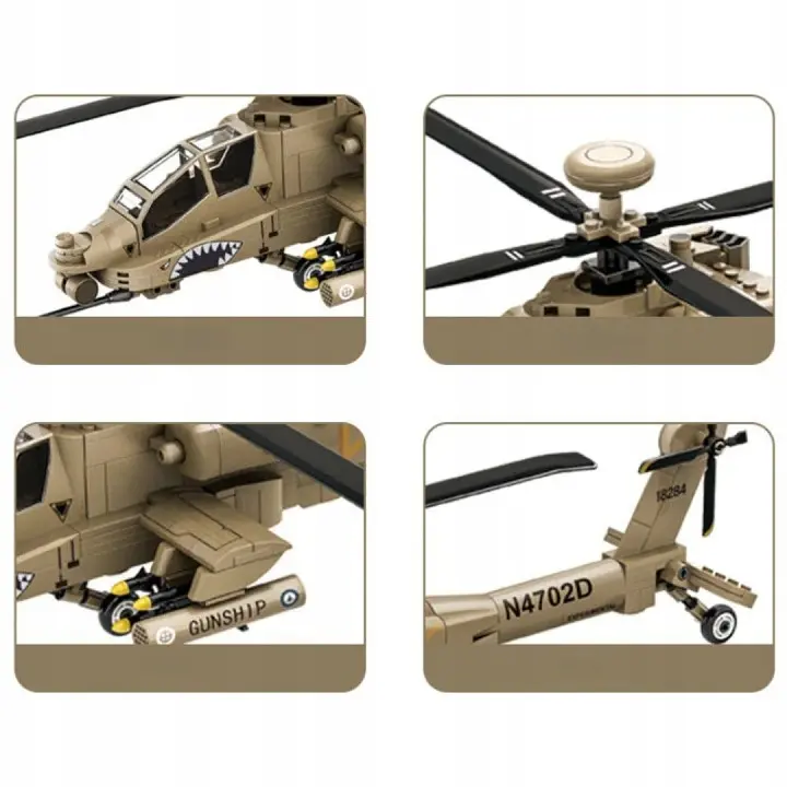 Конструктор вертоліт WANGE AH-64 Apache гелікоптер армії США військова авіація техніка, 259 деталей - фото 3