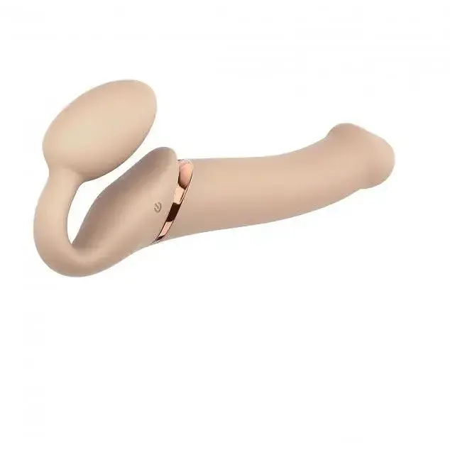 Безремневый страпон Strap-On-Me Vibrating Flesh L регулируемый с вибрацией и пультом ДК диаметр 3.7 см. - фото 2