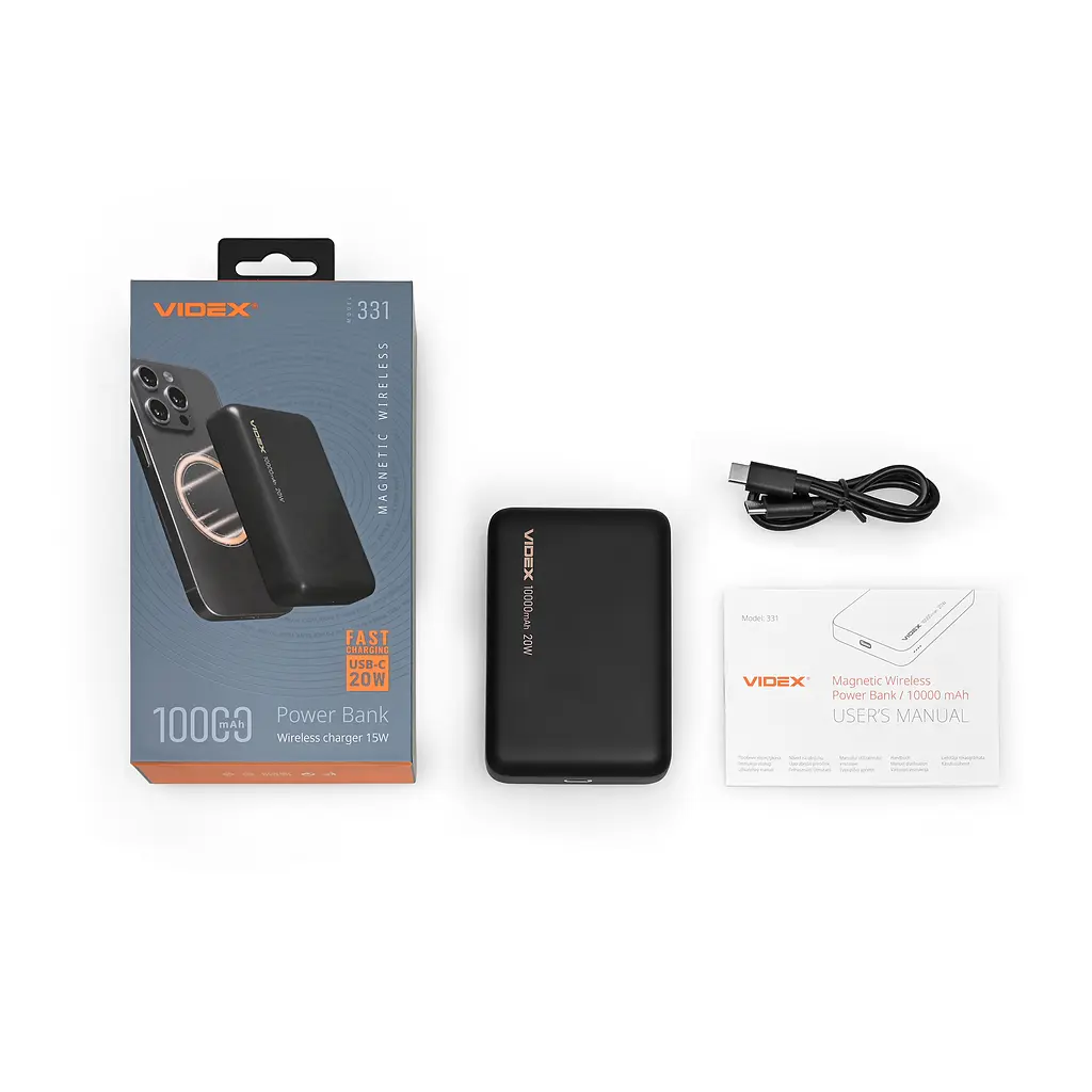 Повербанк з бездротовою зарядкою 10000mAh VIDEX VPB-331 PD20W Black VIDEX (29168-000) - фото 10