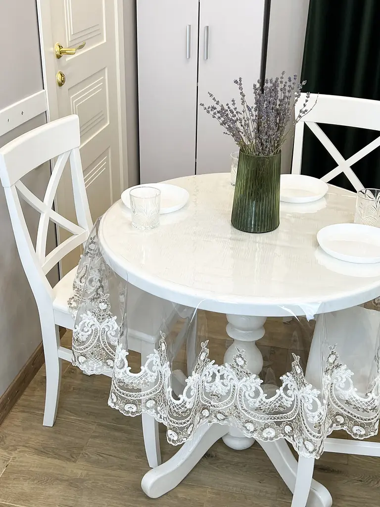 Силиконовая скатерть с бело-кофейным кружевом Арка Elit 360х150 см - фото 3
