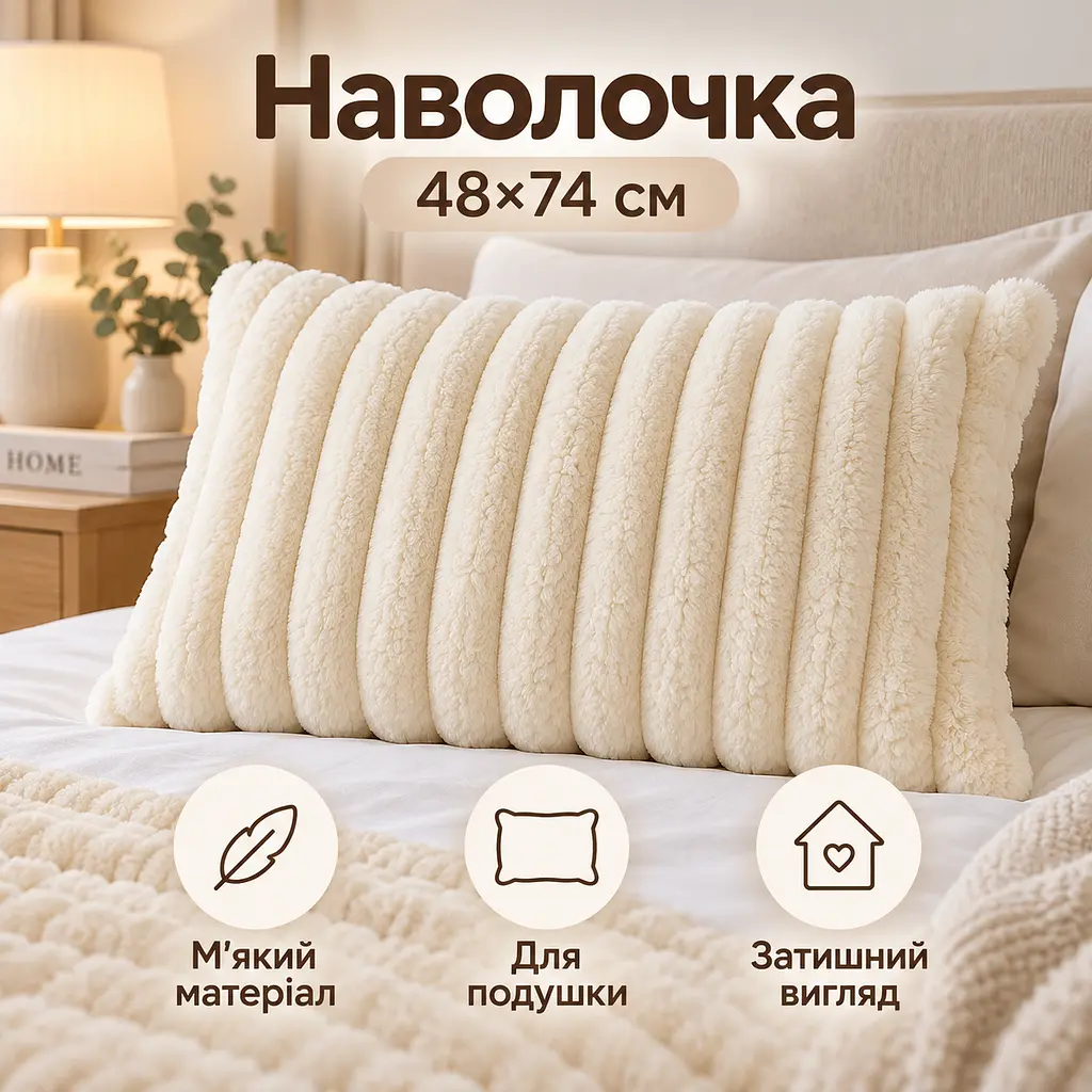 М'яка плюшева хутряна наволочка Solve молочна 48 x 74 см (KT9001001) - фото 10