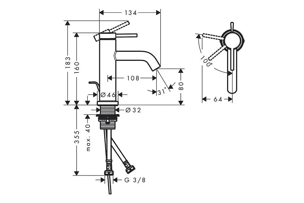 Змішувач для умивальника Hansgrohe Tecturis S CoolStart з донним клапаном brushed bronze 73305140 - фото 2