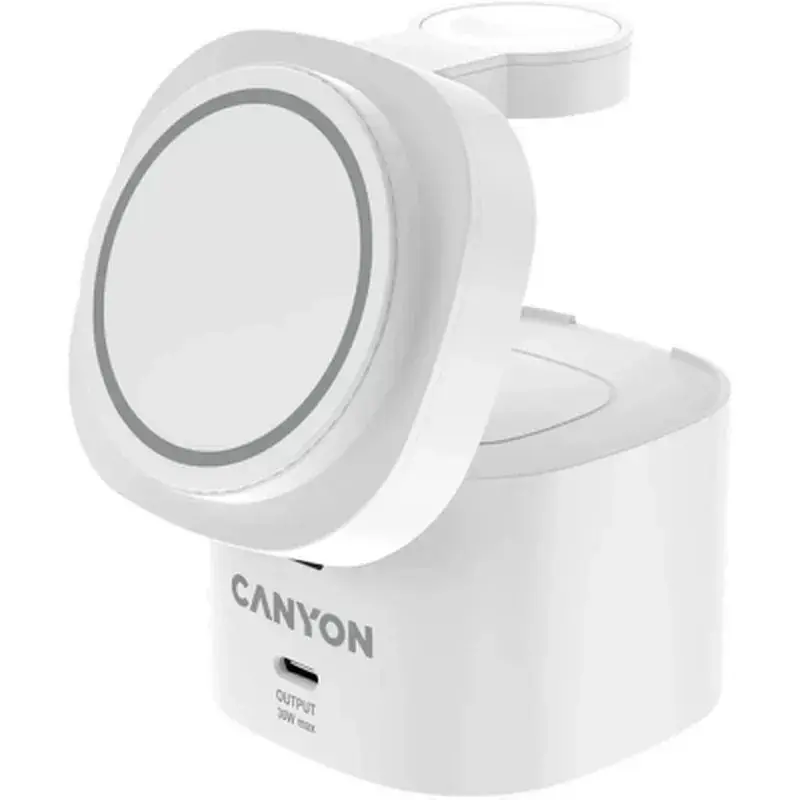 Зарядний пристрій Canyon 4-in-1 wireless charging stand 30W + cable 1.0m white (CNS-WCS405WW/A) - фото 2