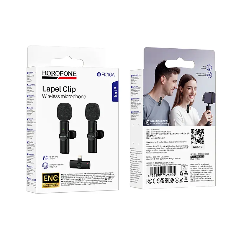 Бездротова мікрофонна система BOROFONE BFK16A Winner dual-mic (Lightning) Black - фото 2