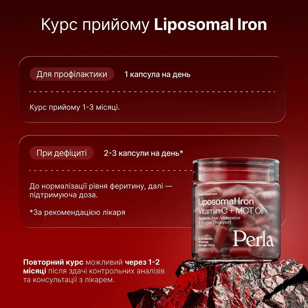 Залізо бісгліцинат Perla Helsa Liposomal Iron Vitamin C + MCT Oil 60 шт. - фото 8