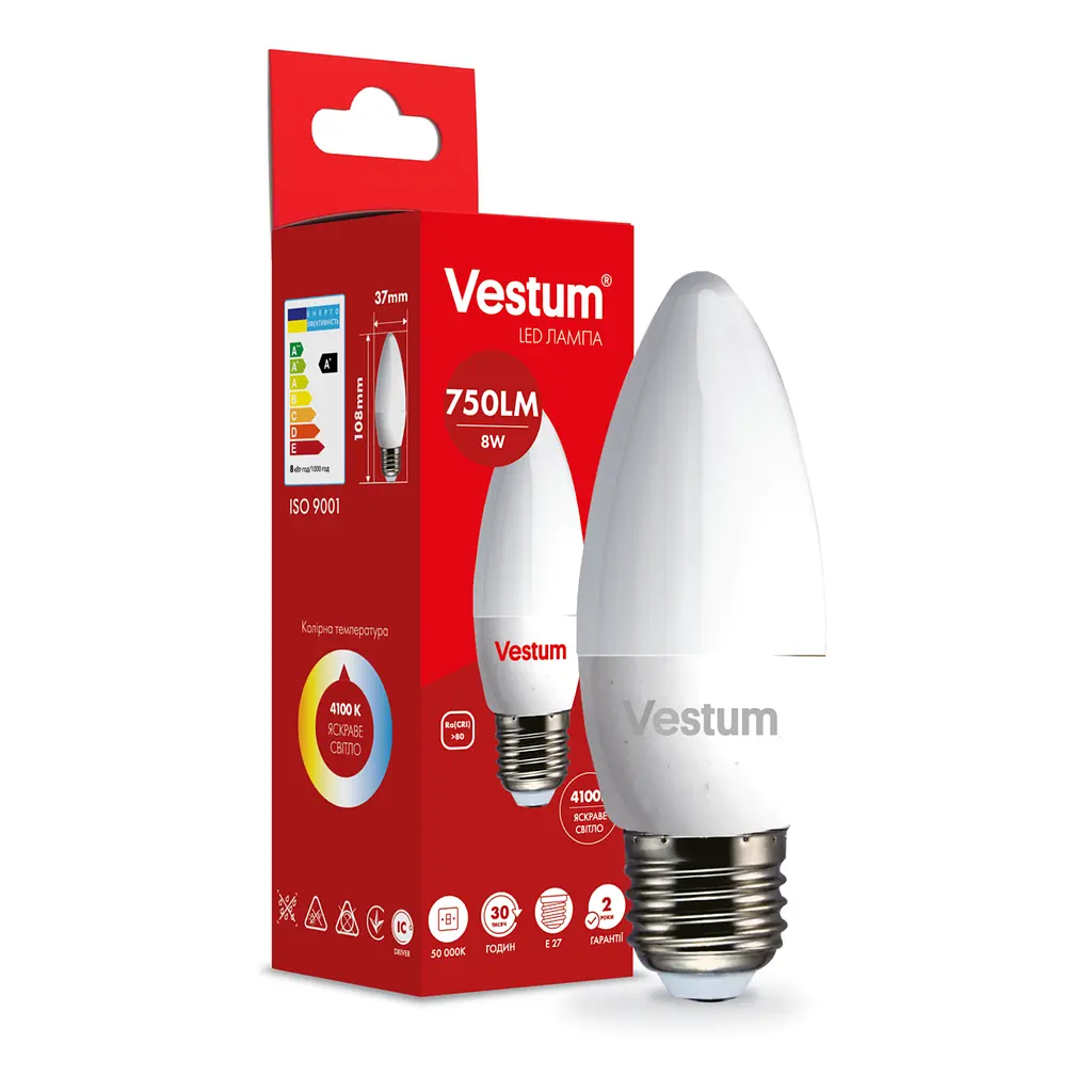 Світлодіодна лампа Vestum C37 8W 4100 K 220V E27 1-VS-1309 - фото 3