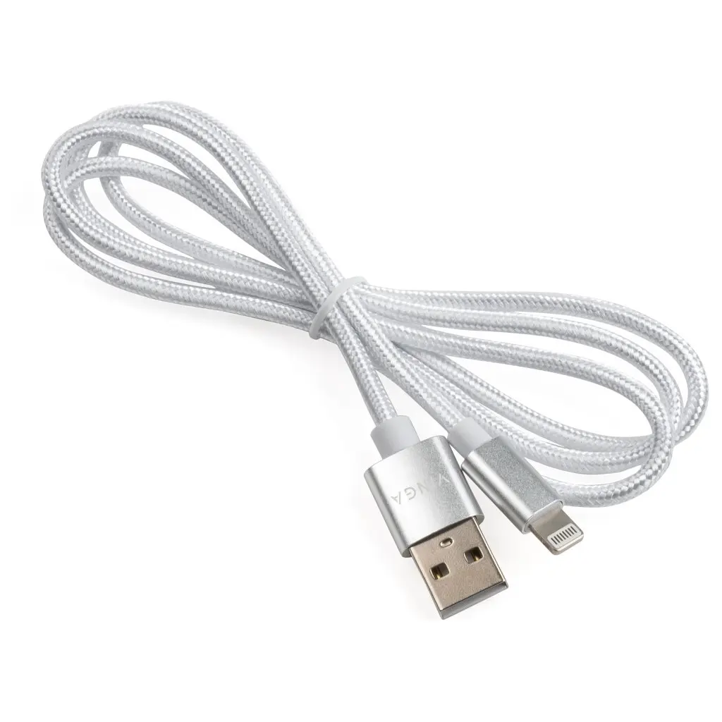 Дата кабель USB 2.0 AM to Lightning 1m nylon silver Vinga (VCPDCLNB1S) - фото 3