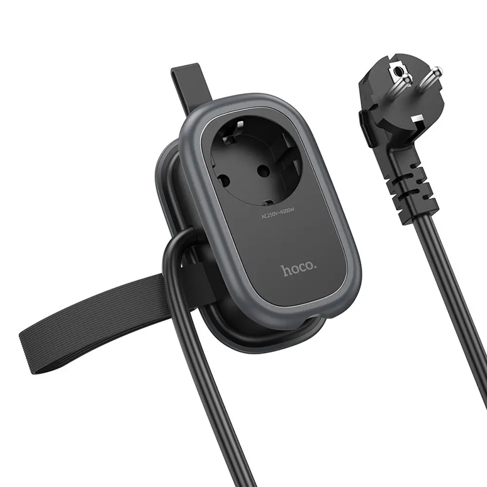 Мережевий зарядний пристрій подовжувач Hoco NS7 2 USB/ Type-C PD 20W 1 розетка 1.1m чорний - фото 4