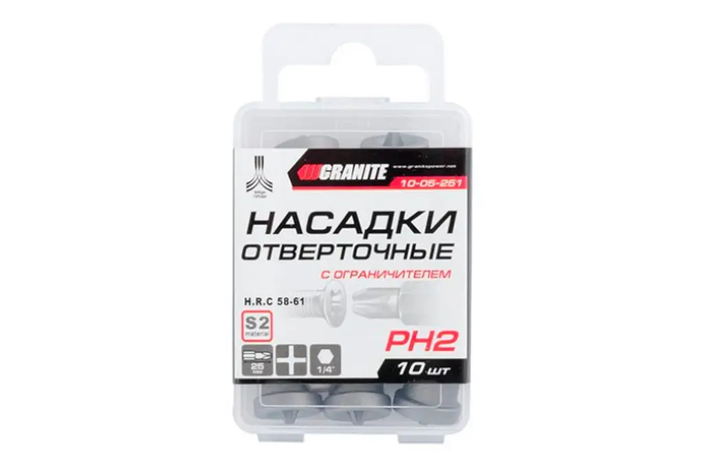 Біта викруткова MasterTool насадка хрестоподібна з обмежувачем Granite PH2 x 25 мм в упаковці 10 шт. - фото 2