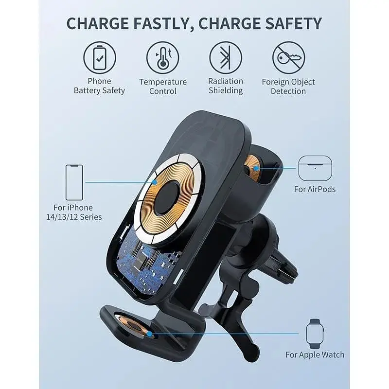 Автотримач із зарядкою S6 3-в-1 MagSafe Wireless Car Charger Carvent & Dashboard - фото 5