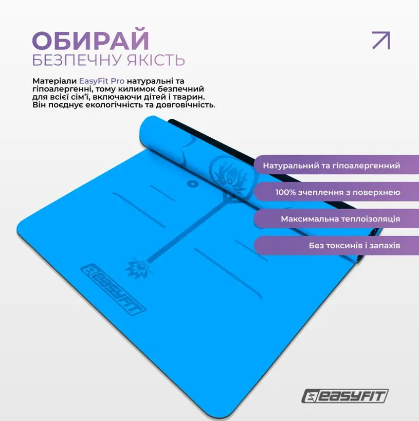 Килимок для йоги професійний EasyFit каучук 5 мм Синій (EF-1925-BL) - фото 7