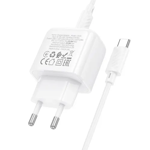 Сітчастий зарядний пристрій HOCO CS53A Surplus port PD25W charger set(C to C) білий - фото 4