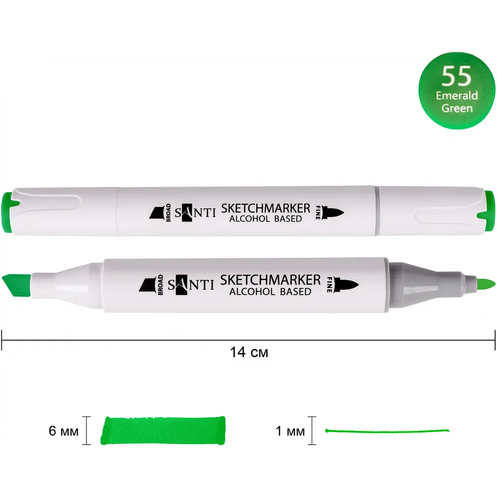 Набір спиртових маркерів Santi Professional SA-55 смарагдово-зелений 6 шт. (390870) - фото 2