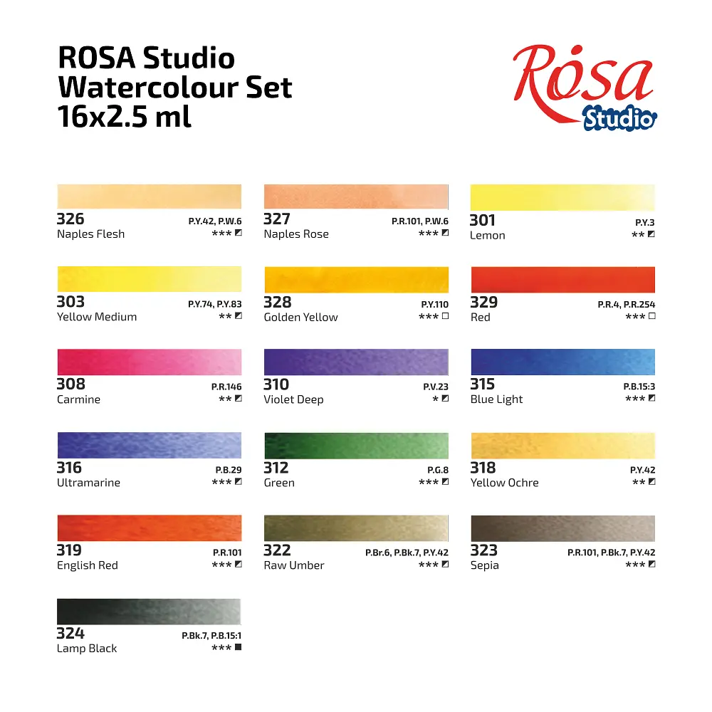 Набір акварельних фарб ROSA Studio PORTRAIT, 16x2,5 мл, кювети, картонна упаковка (4823098547563) - фото 5