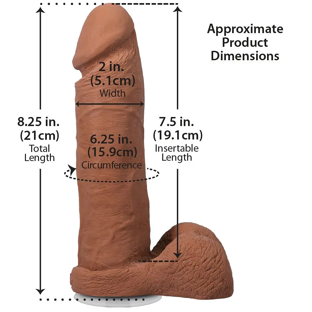 Фалоімітатор Doc Johnson The Realistic Cock ULTRASKYN 8 Inch з мошонкою, карамельний - фото 5
