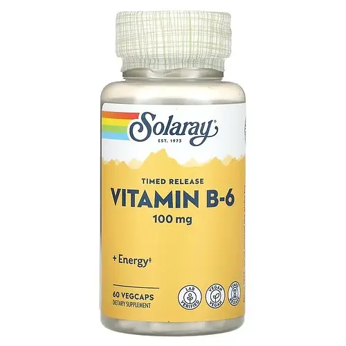 Піридоксин (B-6) Vitamin B-6 100 mg 60 капсул Solaray vit0005124