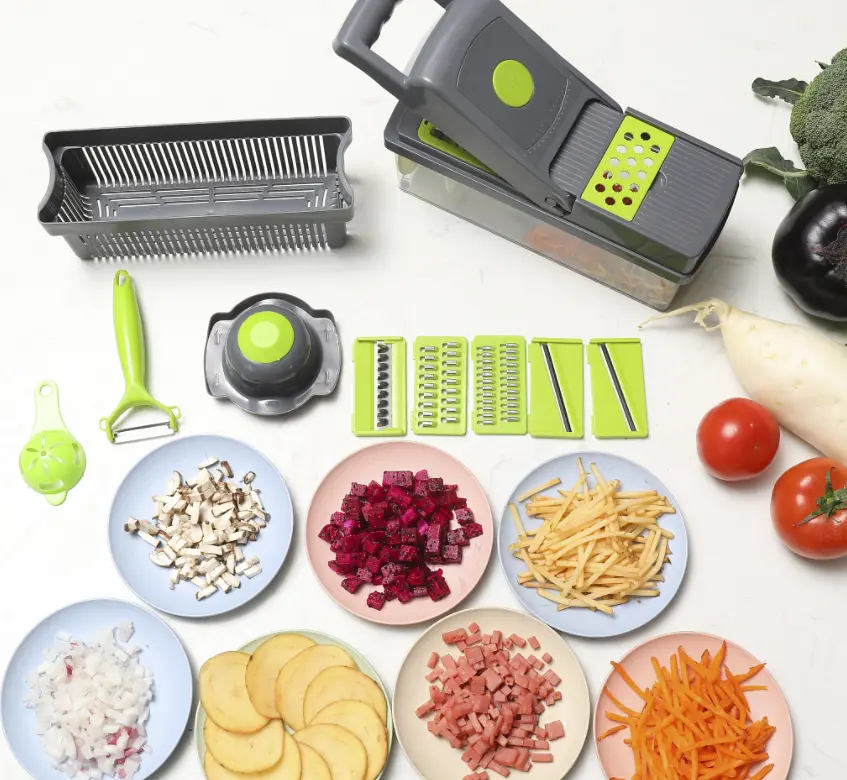 Овочерізка-подрібнювач Veggie Slicer 14 в 1 ситечко для яєць і ніж для чищення овочів KA-808 - фото 8