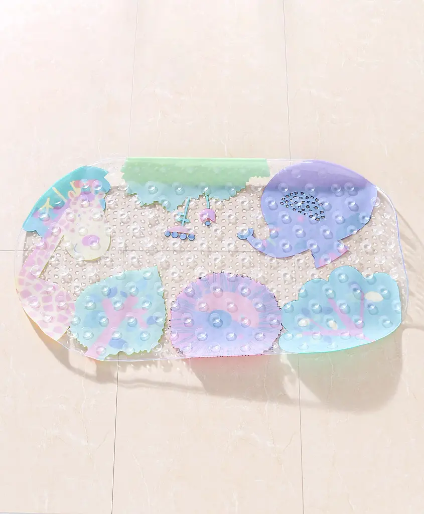 Дитячий антиковзаючий килимок на присосках 65х38 у ванну резиновий противоскользящий коврик гумовий для дорослих дітей силіконовий лев і жираф - фото 3