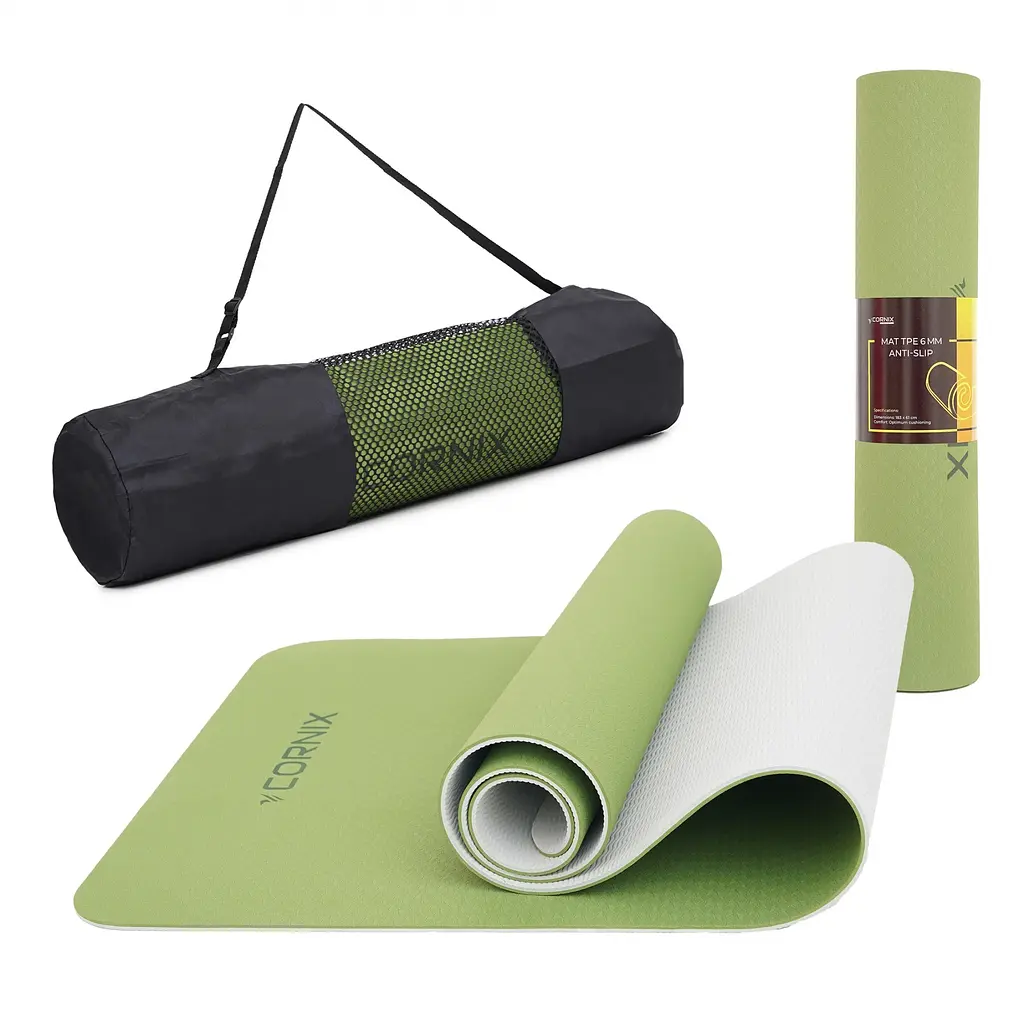 Килимок спортивний Cornix TPE 183 x 61 x 0.6 см для йоги та фітнесу XR-0008 Green/Grey - фото 5