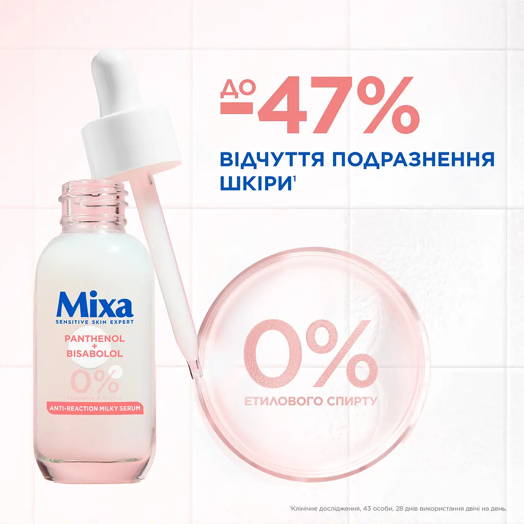 Сироватка з пантенолом Mixa Anti-Reaction Milky Serum для заспокоєння та зменшення подразнень чутливої шкіри обличчя 30 мл - фото 4