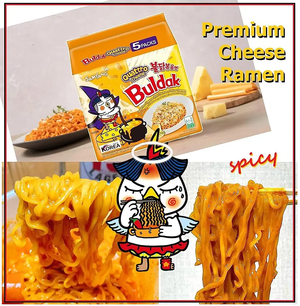 Локшина швидкого приготування SAMYANG Buldak Quattro Cheese Ramen Hot Chicken Flavor Ramen 5 шт х 145 г - фото 6