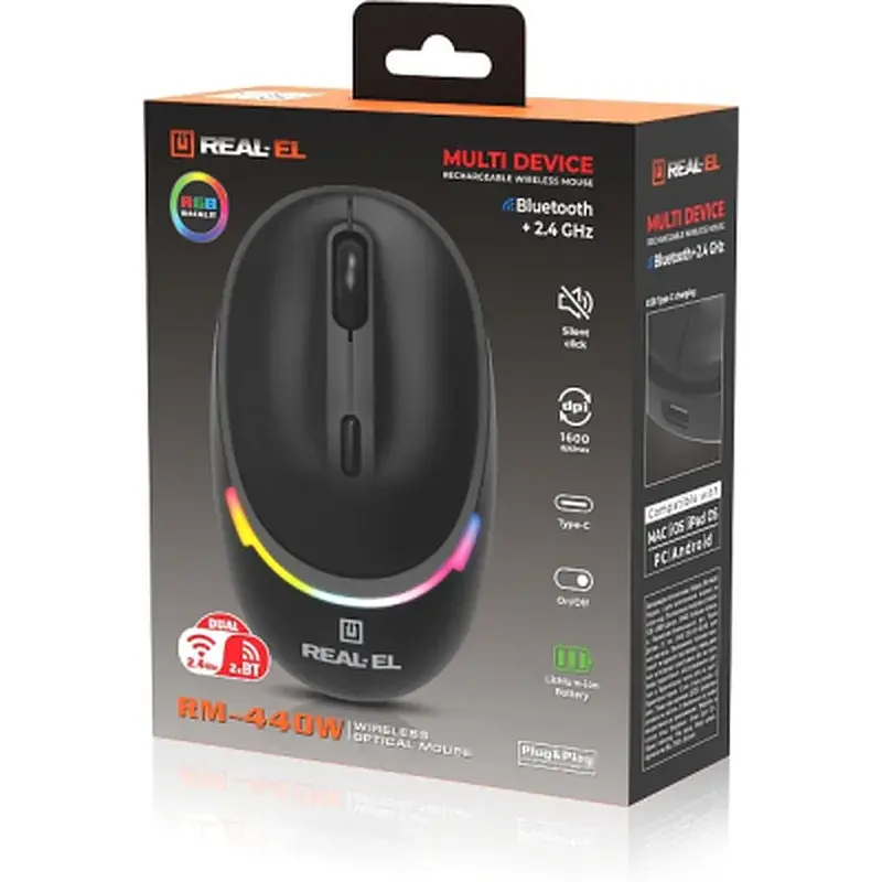 Мишка REAL-EL RM-440W Wireless/Bluetooth Black (EL123200045) - фото 10