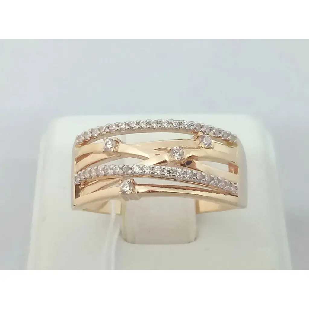 Золоте кільце Столична Ювелірна Фабрика з фіанітами. 140531 19,5 - фото 3