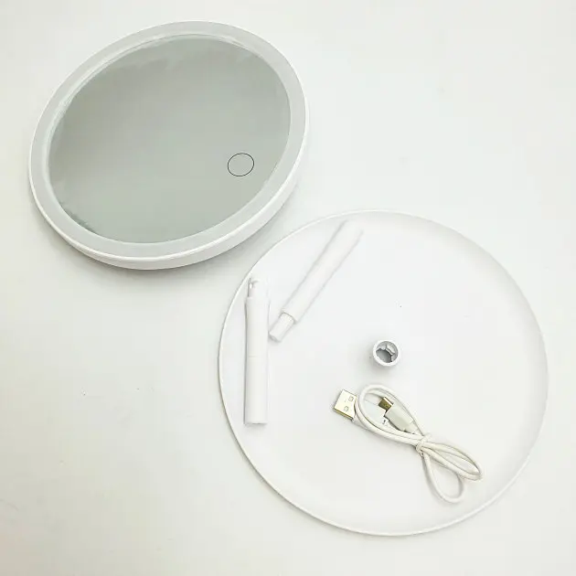 Дзеркало з Led підсвічуванням та акумулятором кругле косметичне для макіяжу регулювання та яскравості світіння UKC 809 білий - фото 8