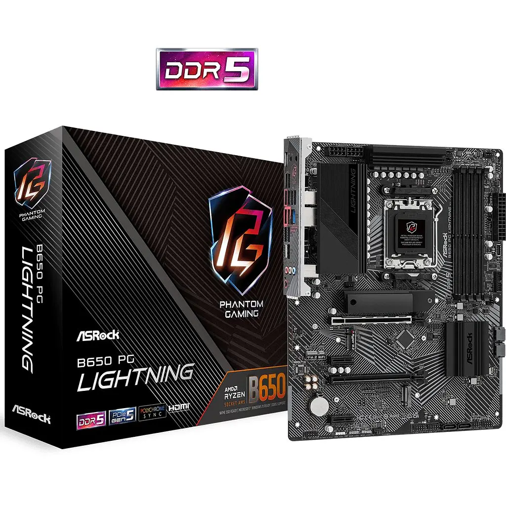 ASRock B650 PG LIGHTNING (AM5/B650, 4*DDR5, 2xPCIex16, HDMI, 4xSATA, 3xM.2, 2.5GLan, 7.1ch, ATX) - фото 4