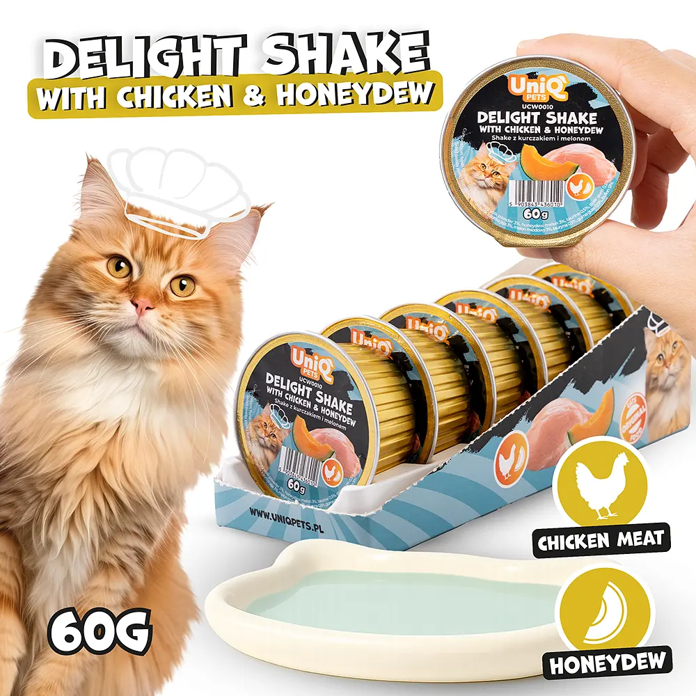 Кремовий вологий корм для кішок UNIQ PETS CAT WET FOOD DELIGHT SHAKE з куркою та медовою динею, 60 г - фото 2
