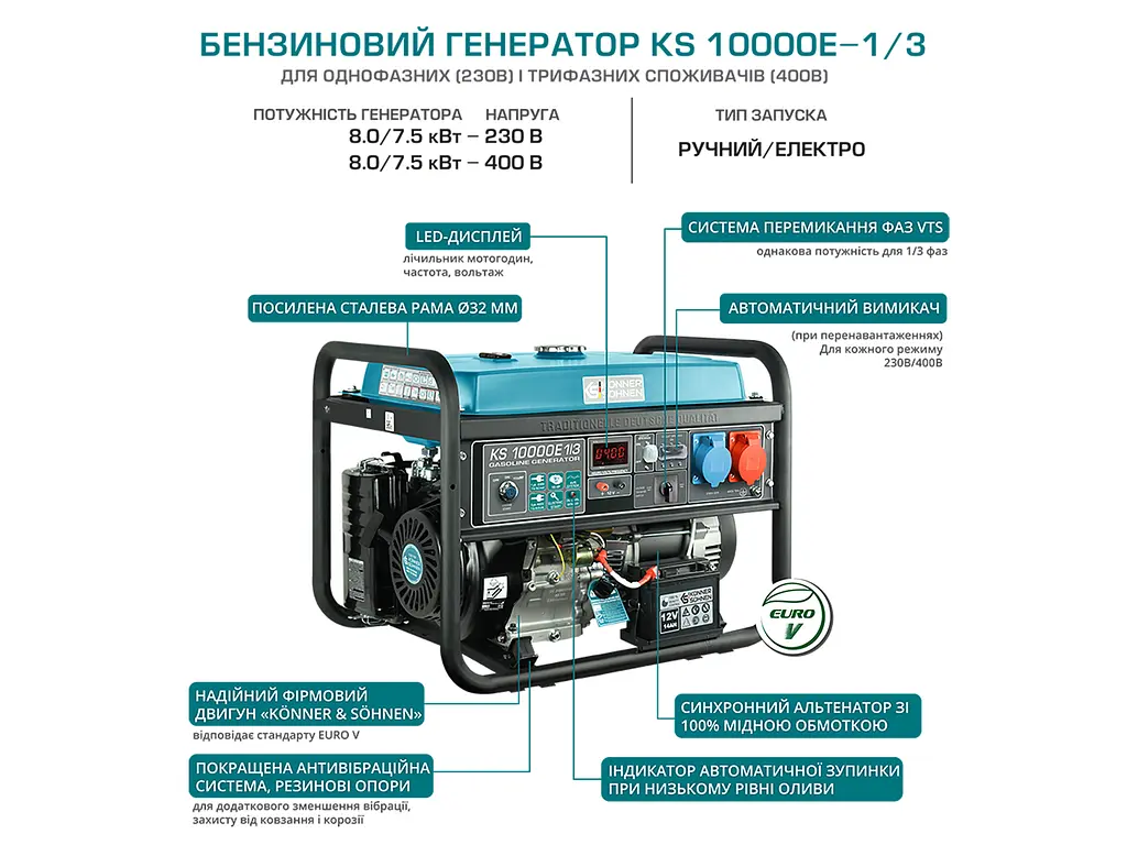 Бензиновый генератор Konner&Sohnen 7.5/8 кВт KS 10000E 1/3 - фото 8