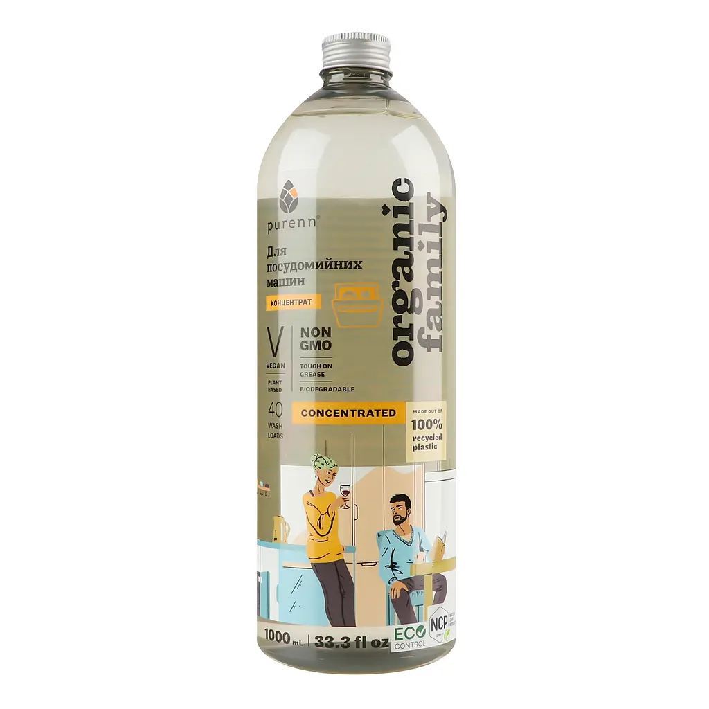 Гель-концентрат для посудомийної машини Purenn Organic Family 2в1 Очищення+Ополіскування Ялівець та сосна 1 л - фото 2