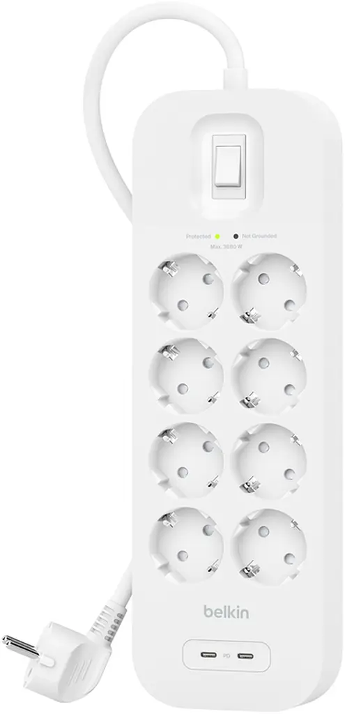 Мережевий фільтр-подовжувач Belkin Surge Protections SRB004VF2M-V2 White, 8хТип F, 3x1.5мм кв, 16 А, USB-C/USB-C 30 Вт, захистом від - фото 3